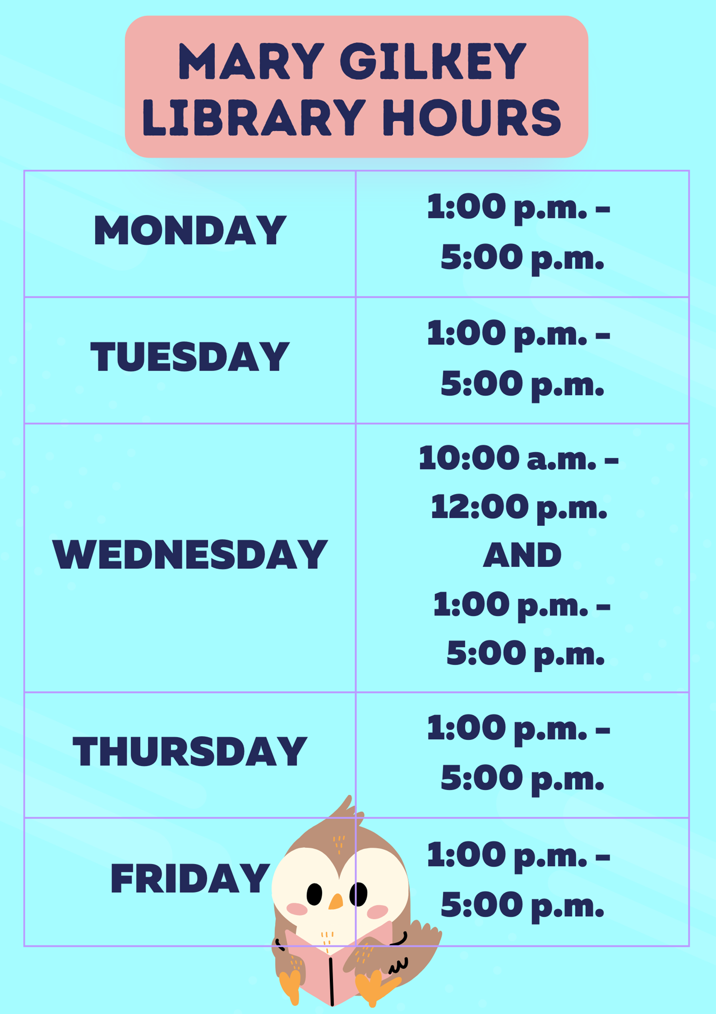 an image that displays the library hours